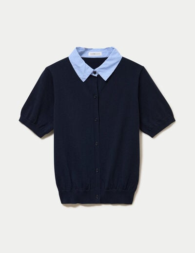 Polo col chemise manches courtes bleu marine femme