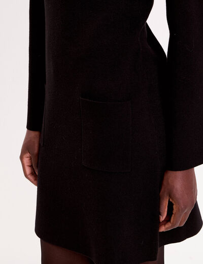 Robe manches longues col montant noir femme
