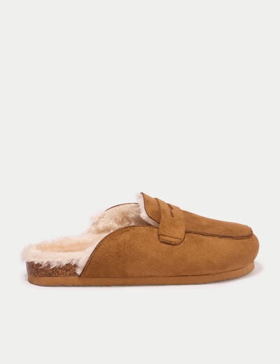 Chaussons aspect daim camel femme