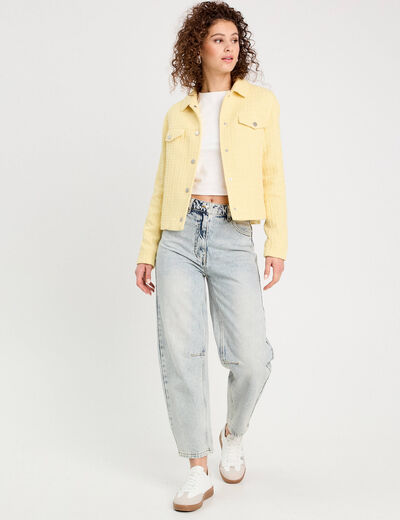 Veste tweed boutonné jaune clair femme