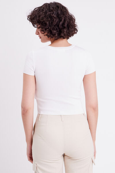 Pull avec manches courtes blanc femme