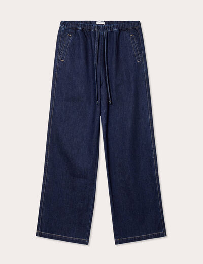 Jeans large avec cordon denim brut femme
