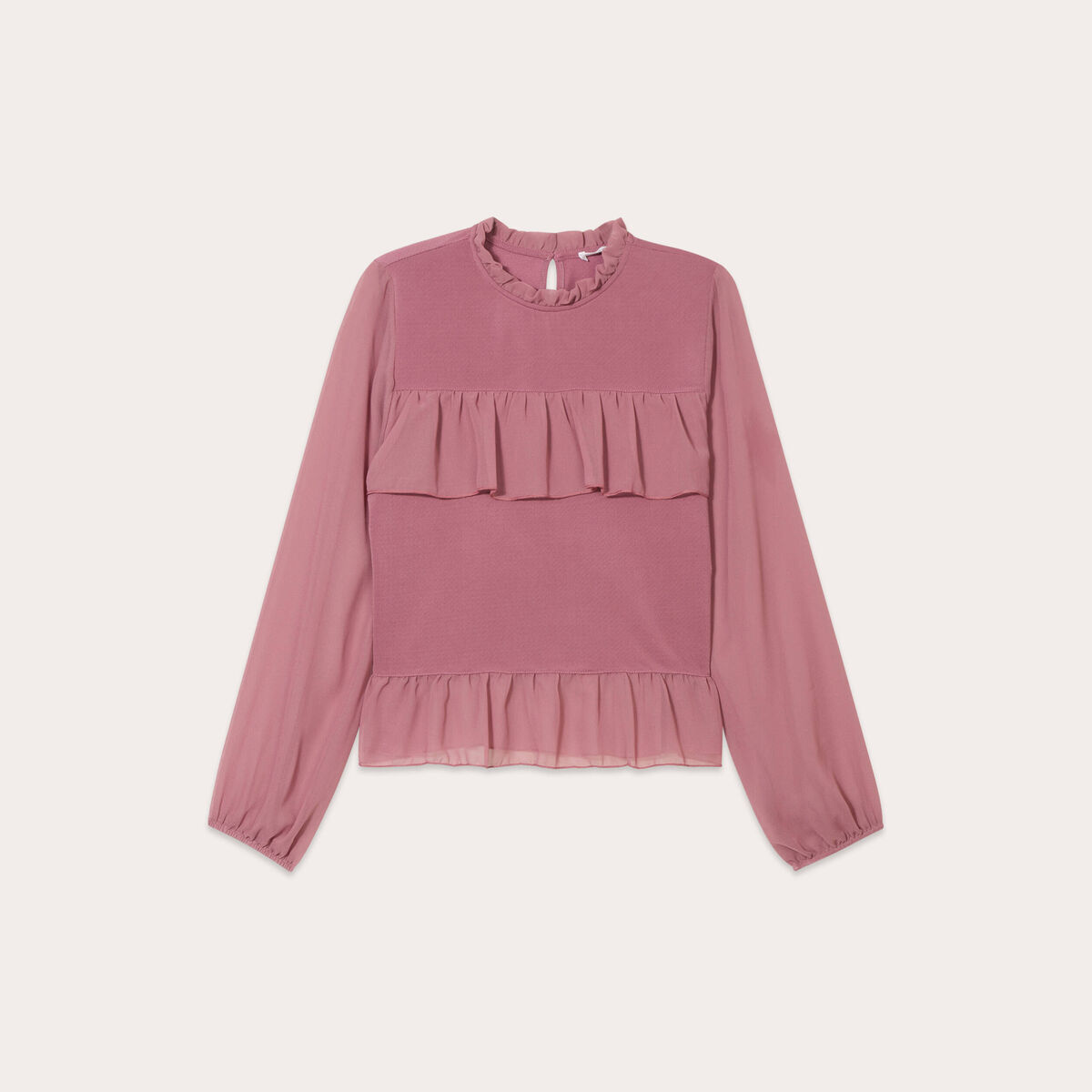Blouse volants vieux rose femme