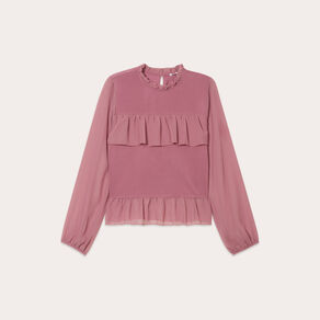 Blouse volants vieux rose femme