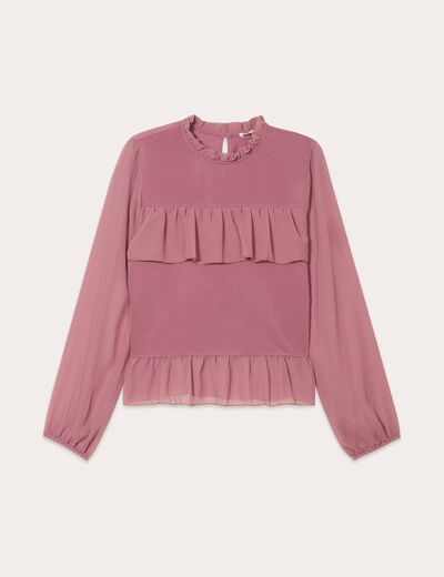 Blouse volants vieux rose femme