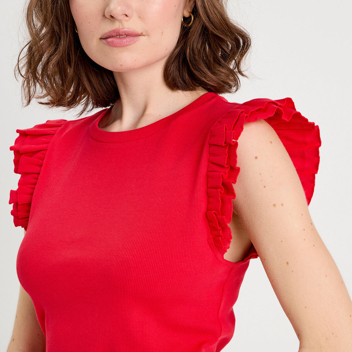 Débardeur avec volants rouge femme