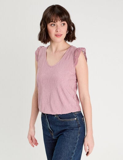Blouse sans manches plissée vieux rose femme