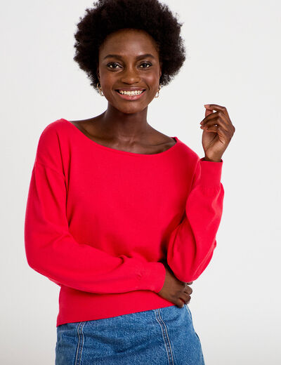 Pull ample manches longues fin rouge femme