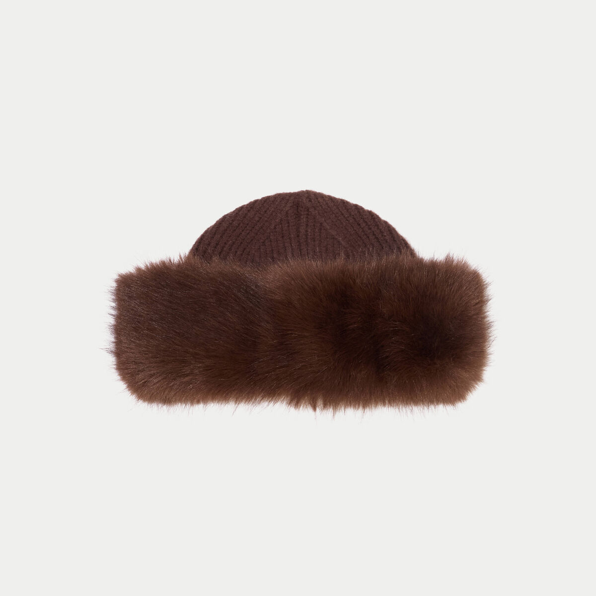 Bonnet en fausse fourrure marron fonc&eacute; femme