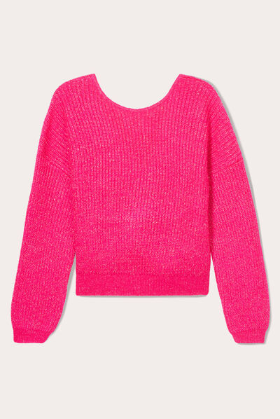 Pull avec col bateau rose fushia femme