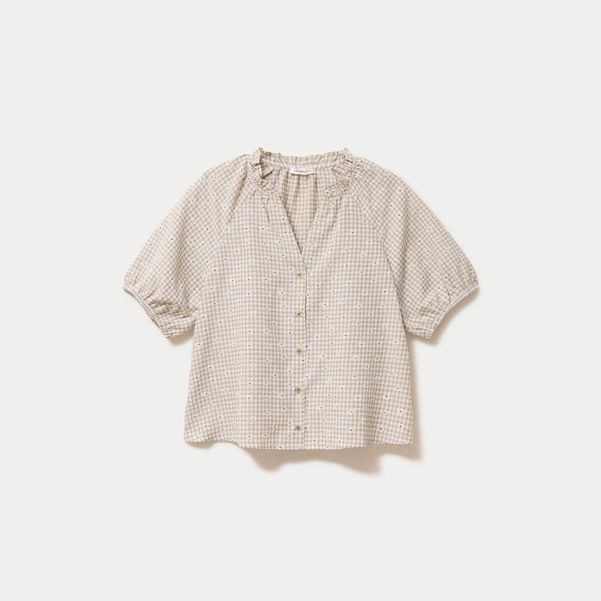 Blouse droite col v manches courtes gris femme