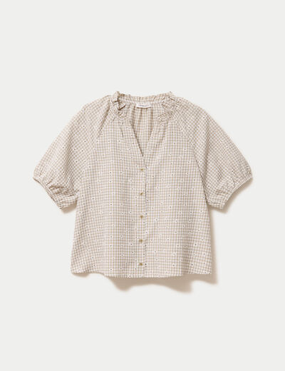 Blouse droite col v manches courtes gris femme
