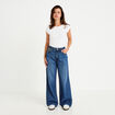 Jean wide leg taille haute Petite bleu fonc&eacute; femme