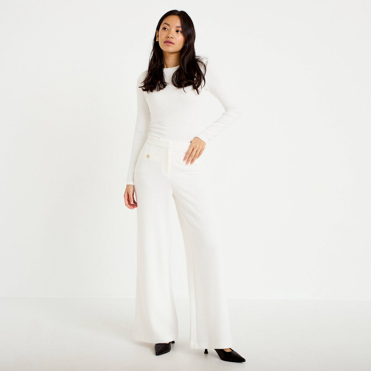 Pantalon bootcut taille standard ecru femme