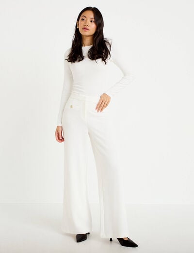 Pantalon bootcut taille standard ecru femme