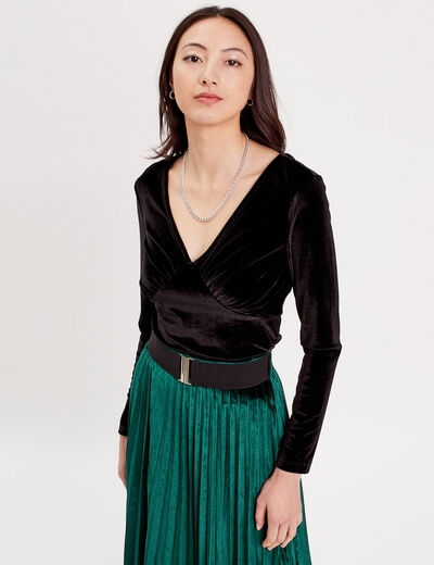T-shirt velours cintré noir femme