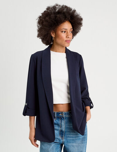 Veste blazer manches 3/4 bleu marine femme