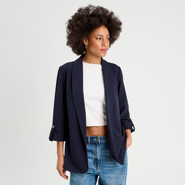 veste blazer manches 34 bleu marine femme Veste blazer manches 3/4 bleu marine femme