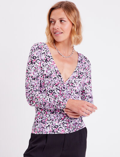 T-shirt ajusté col cache-coeur blanc femme