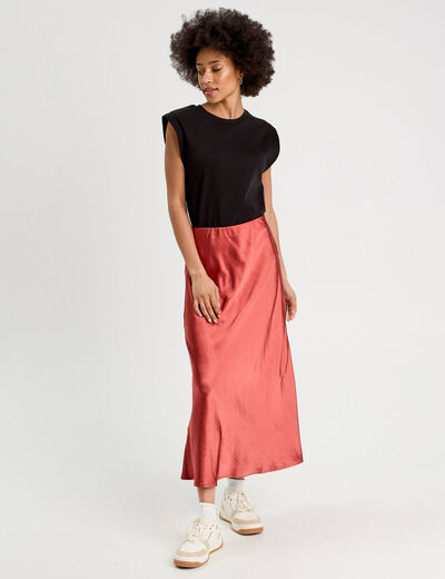 Jupe midi droite effet satin vieux rose femme