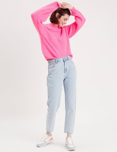 Jeans mom taille haute denim bleach femme
