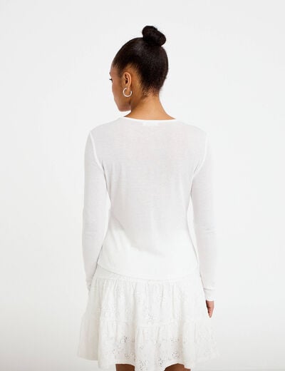 Gilet ajust&eacute; col rond manches longues ecru femme