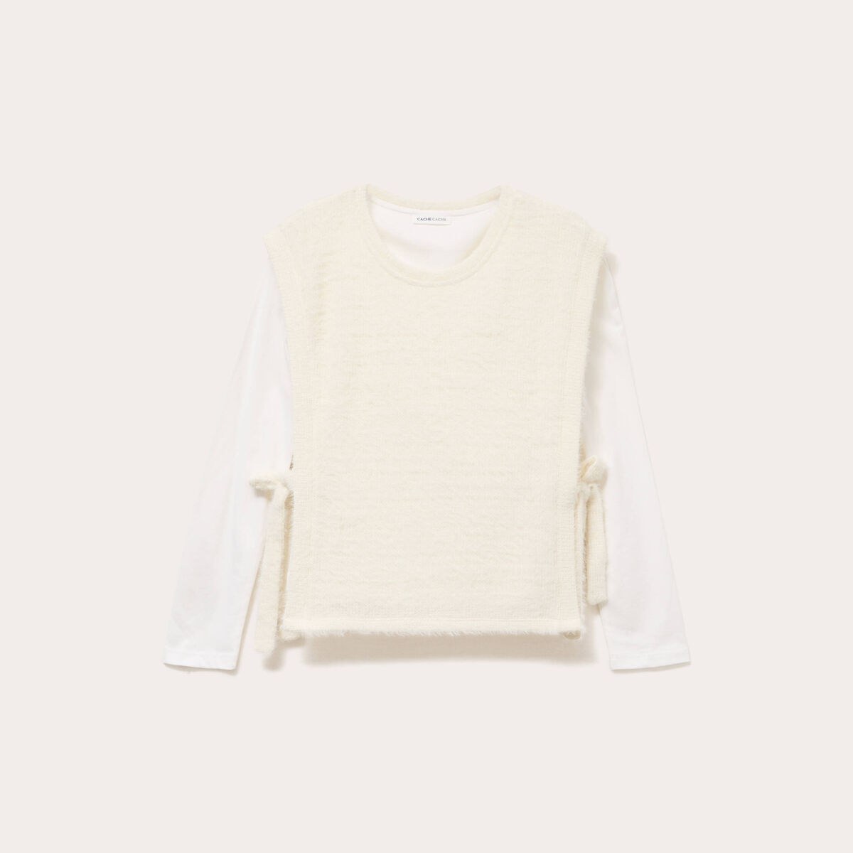 T-shirt pull sans manches 2-en-1 ecru femme