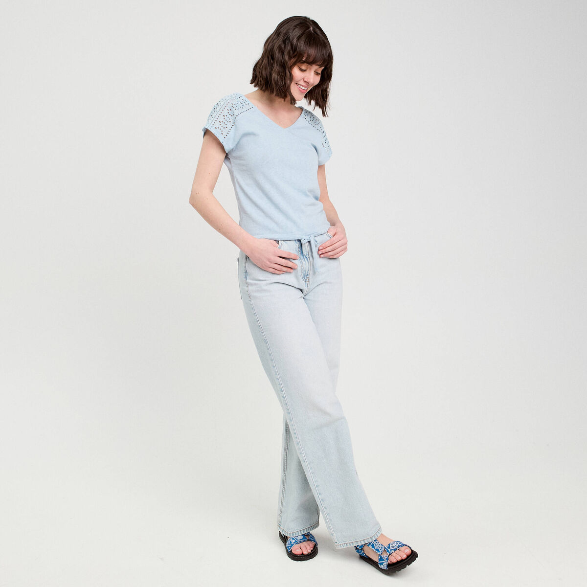 T-shirt manches courtes bleu clair femme