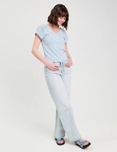 T-shirt manches courtes bleu clair femme