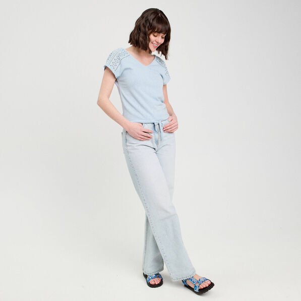T-shirt manches courtes bleu clair femme