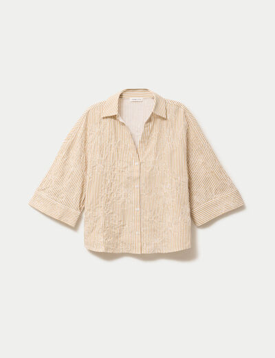 Blouse boyfriend manches 3/4 beige moyen femme