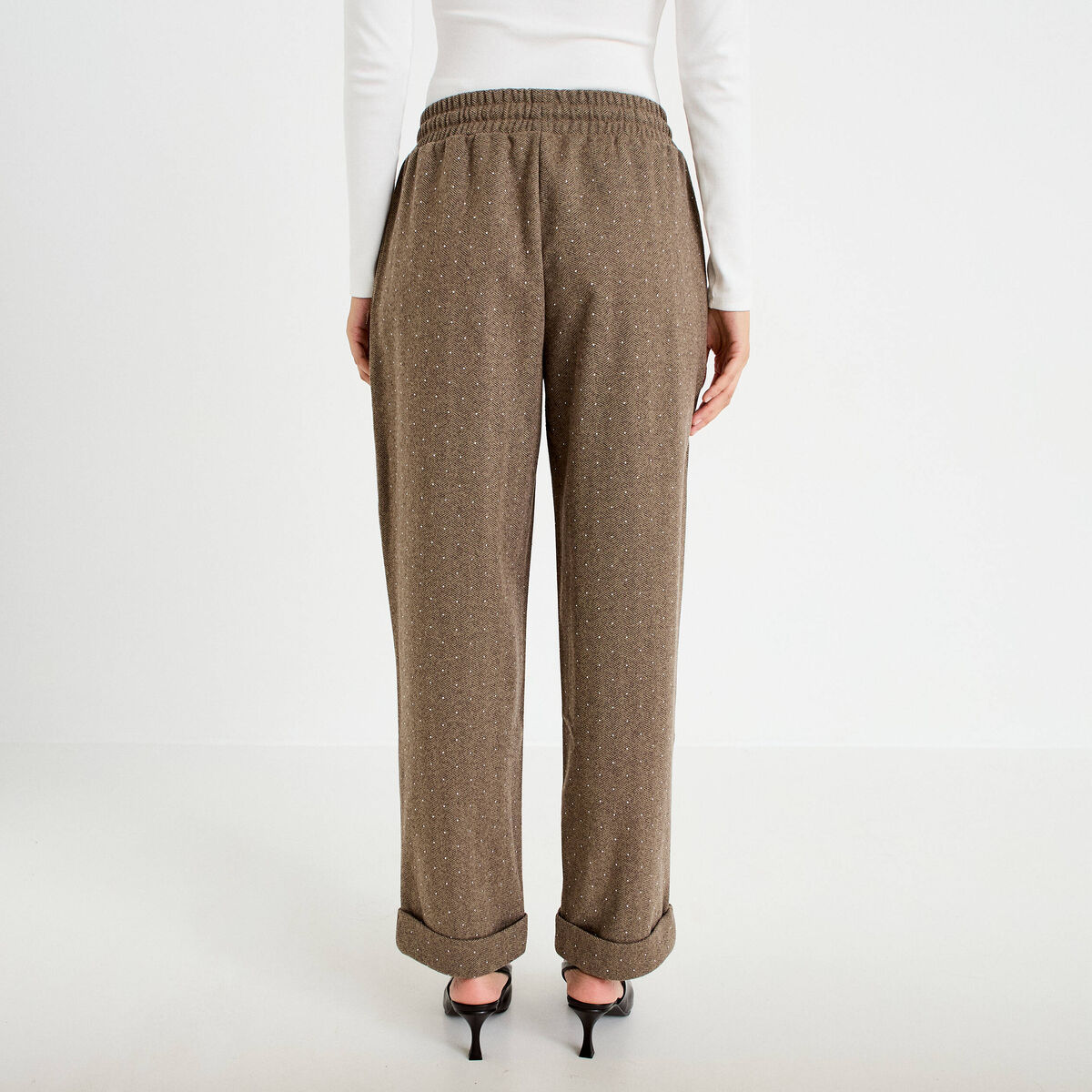 Jogging jegging en maille taupe femme