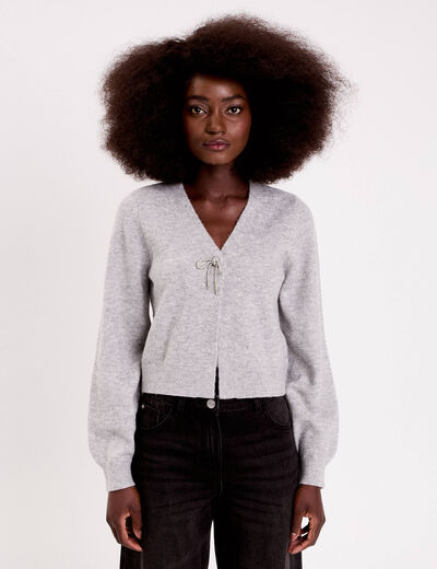 Gilet avec noeud &agrave; strass gris clair femme