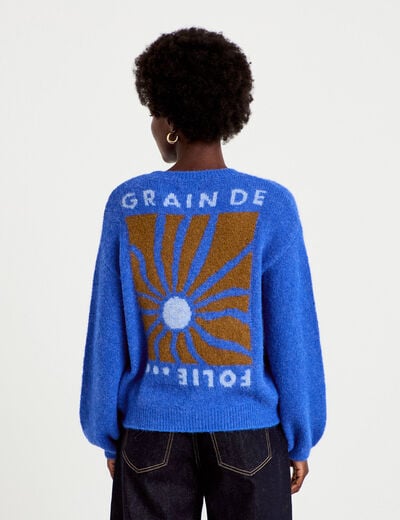 Pull ample col rond manches longues bleu electrique femme