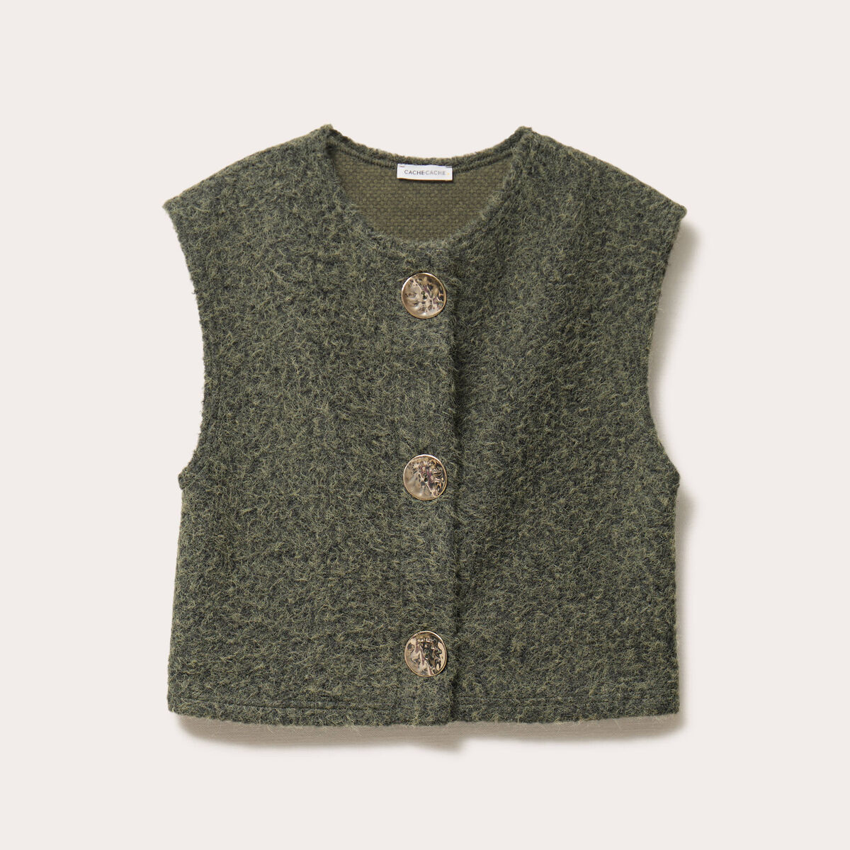 Gilet sans manches effet polaire vert kaki femme