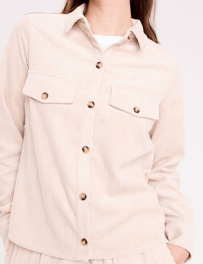 Chemise velours c&ocirc;tel&eacute; sable femme