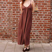 Robe longue évasée bretelles marron cognac femme