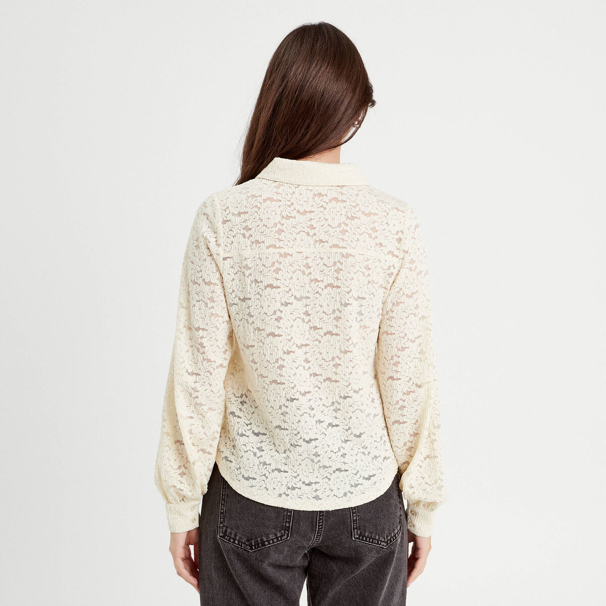 Chemise dentelle plissée ecru femme