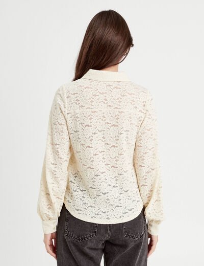 Chemise dentelle plissée ecru femme