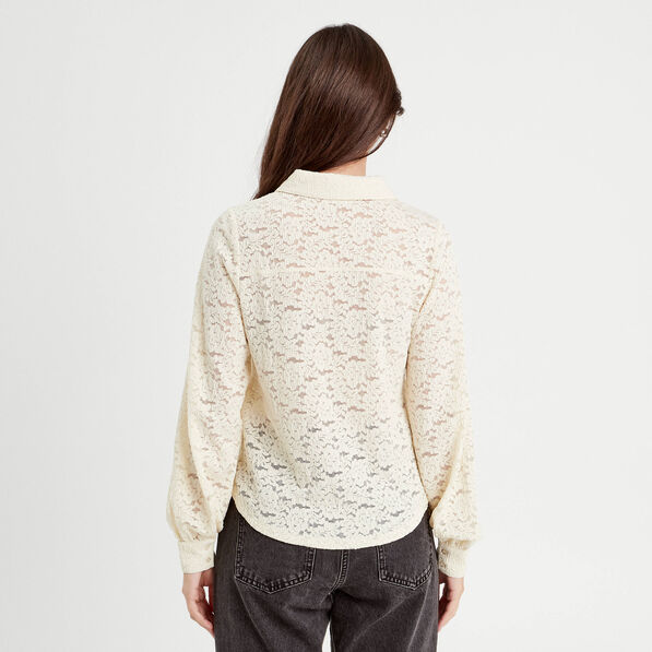 Chemise dentelle plissée ecru femme
