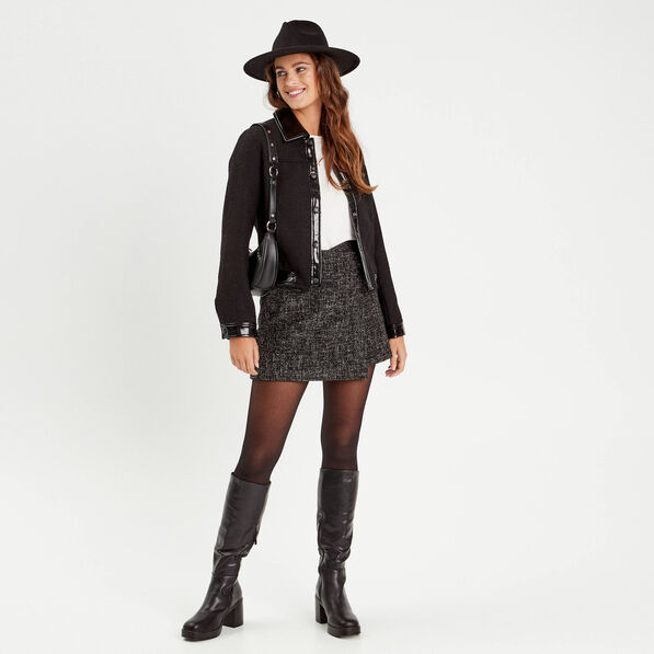 Jupe-short évasée en tweed noir femme