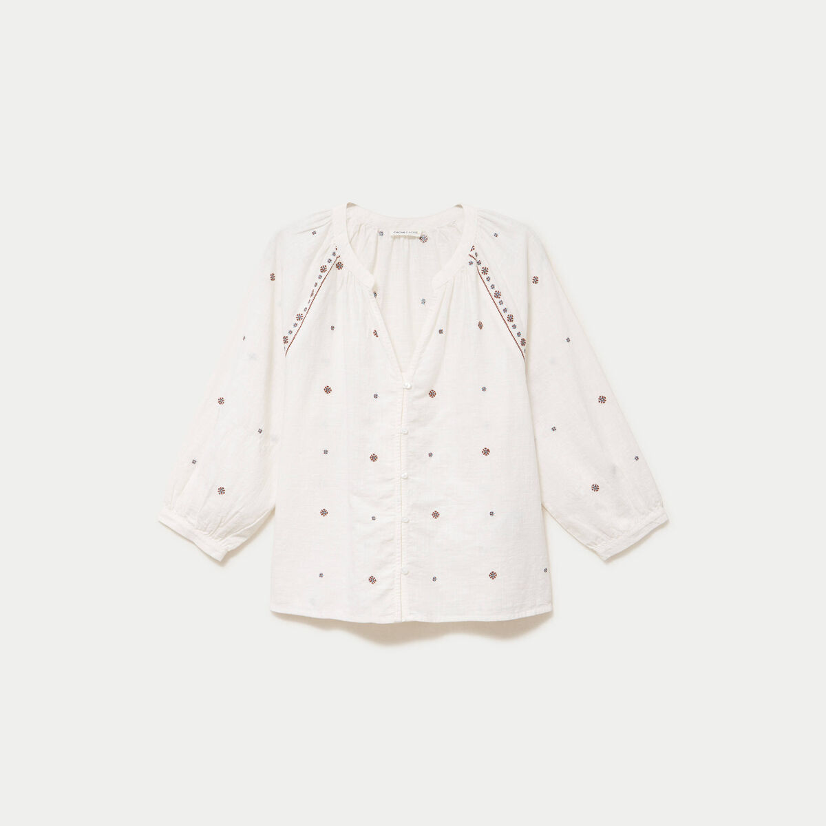 Blouse ample col tunisien manches 3/4 ecru femme