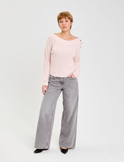 Pull col bateau rose clair femme