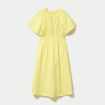 Robe midi pliss&eacute;e col v manches courtes jaune citron femme