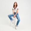 Pull manches courtes col polo ecru femme