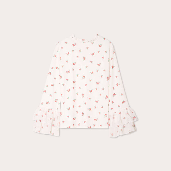 Blouse manches volants ecru femme