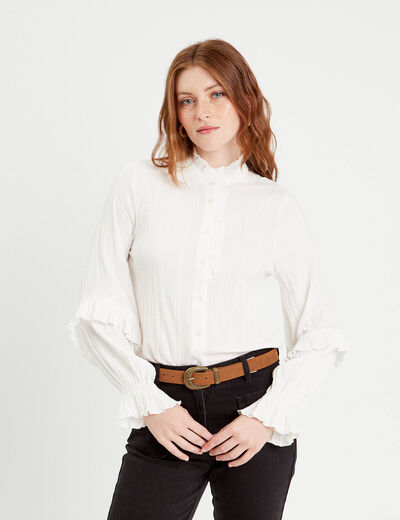 Chemise manches longues volants ecru femme
