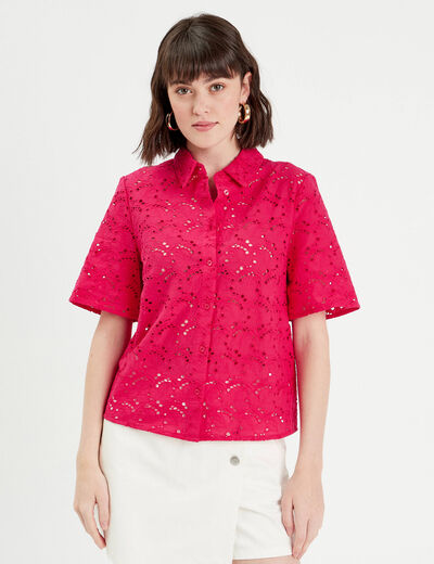 Chemise broderie anglaise rose fushia femme