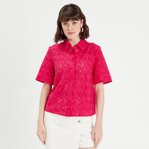 chemise broderie anglaise rose fushia femme Chemise broderie anglaise rose fushia femme