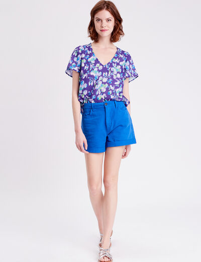 Blouse manches courtes imprimé violet femme